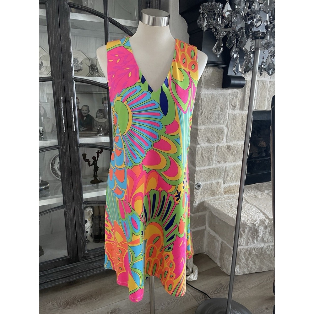 Julie Brown Travel Dress Women‎ M Sleeveless Floral Bright Mulitcolor Boho Retro